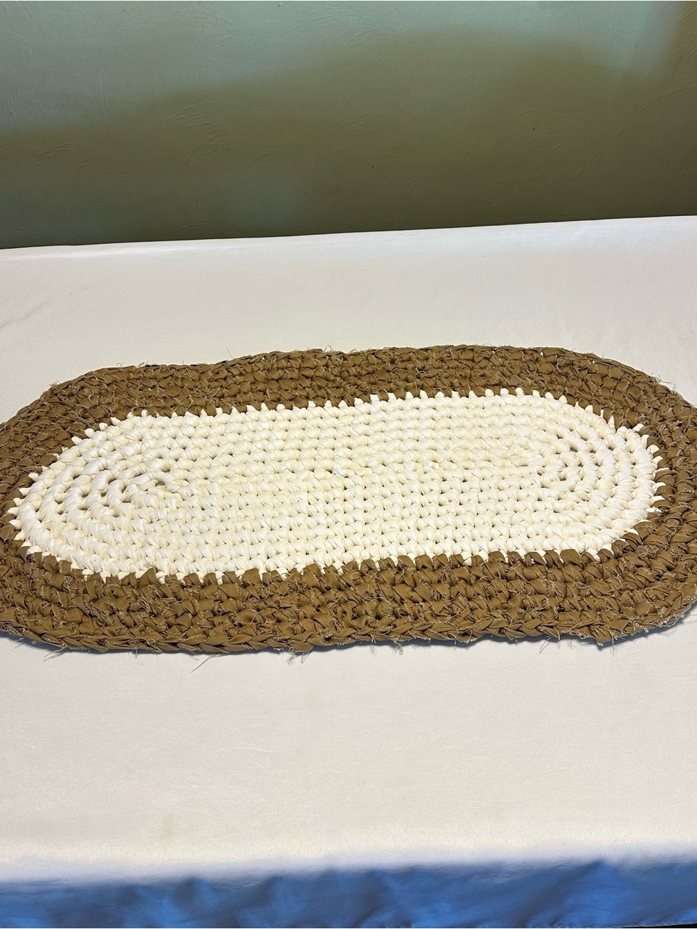 Handwoven braided rag rug Cream and Brown Oval rug  - Neutral Braided Accent